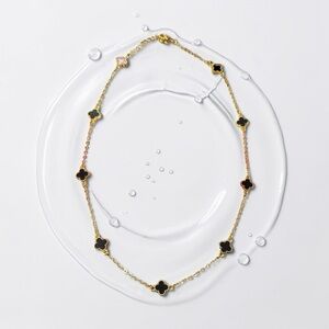 Adina Eden Gold Necklace with Black Clover Stations